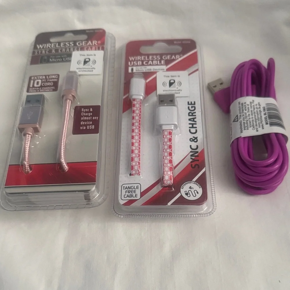 USB Charging Cable Set - Pink and Purple